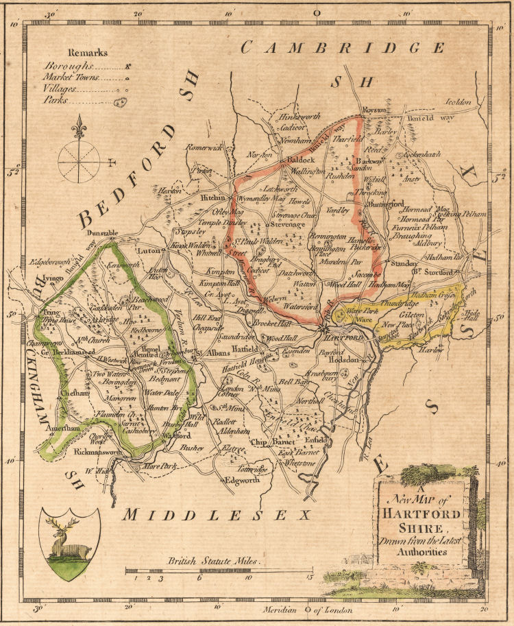 Hertfordshire Genealogy: Maps: Bowen's Map Of Hertfordshire 1759